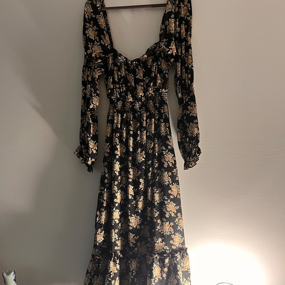 Astr Black and Gold Midi Dress